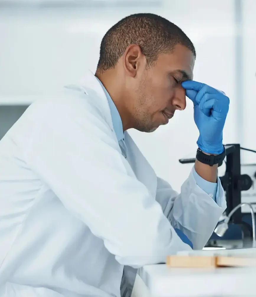 Clinical research professional experiencing workload pressure during clinical trial operations